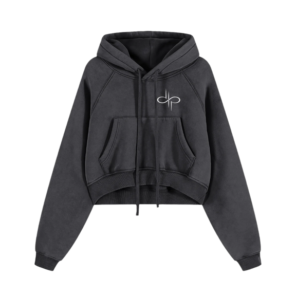 Snow Washed Cropped Hoodie "skull flowers" by ODMPOD