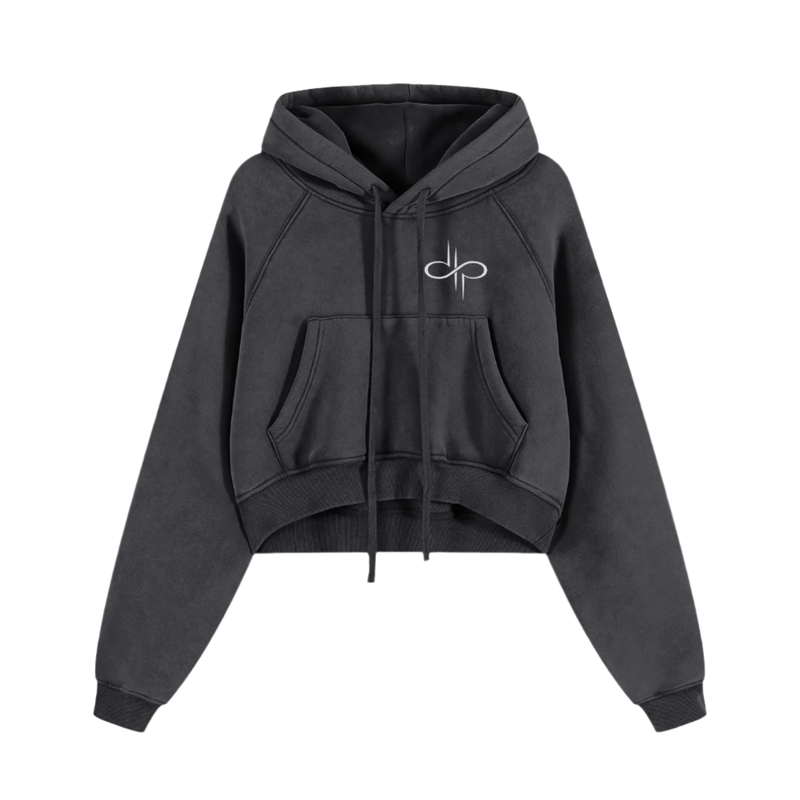 Snow Washed Cropped Hoodie "skull flowers" by ODMPOD