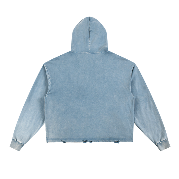 Vintage Washed Frayed-Hem Hoodie by ODMPOD