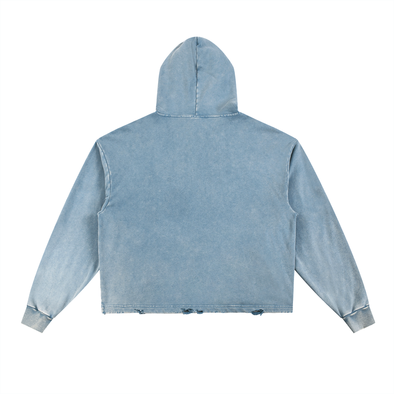 Vintage Washed Frayed-Hem Hoodie by ODMPOD