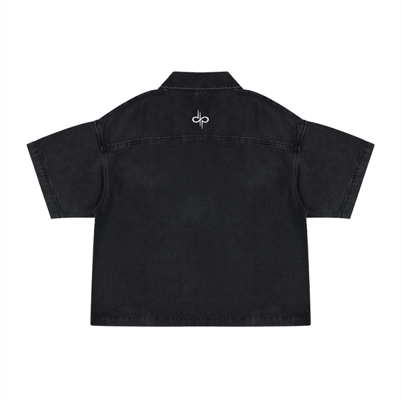 Unisex Vintage Wash Boxy Quarter-Zip Denim Shirt by ODMPOD