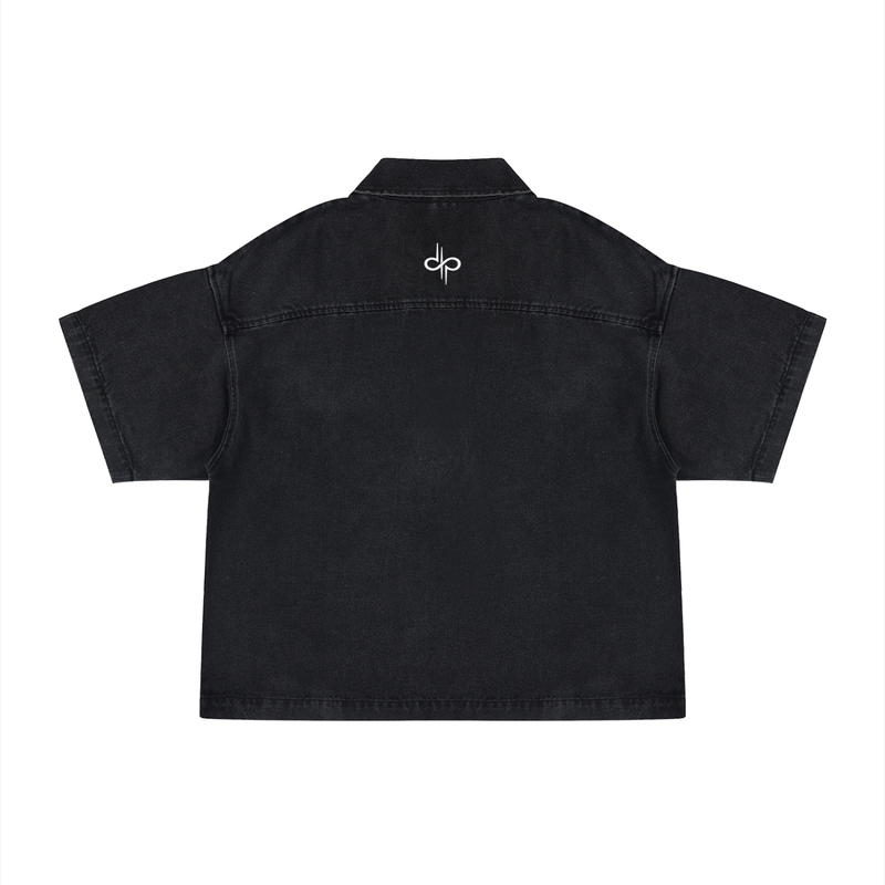Unisex Vintage Wash Boxy Quarter-Zip Denim Shirt by ODMPOD
