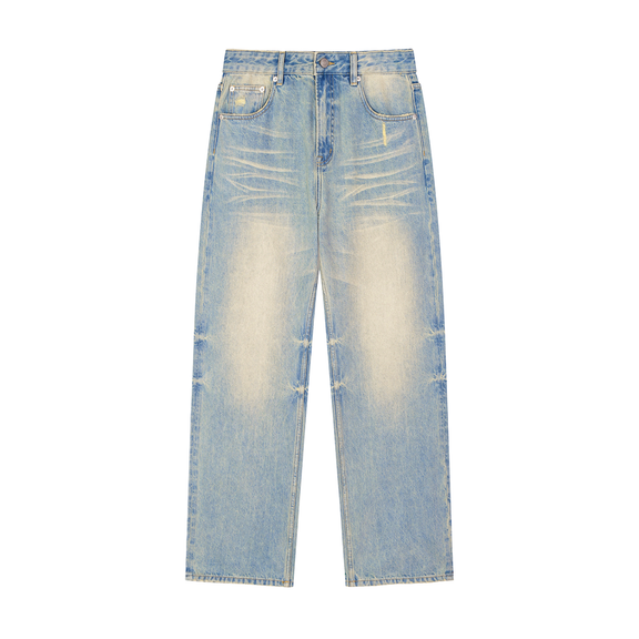 Sun Fade Raw Hem Denim Jeans by ODMPOD