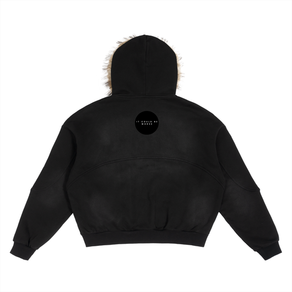 Sun Fade Boxy Detachable Fur Hoodie by ODMPOD