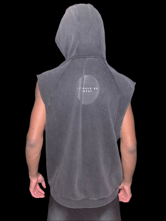 "WORDS HAVE POWER" Snow Washed Sleeveless Hoodie by ODMPOD