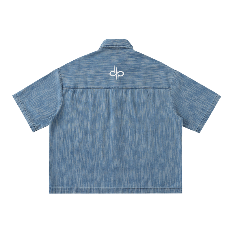 Distressed Wash Short-Sleeve Shirt by ODMPOD