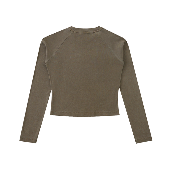 Dyed Washed Raglan Long Sleeve Slim T-Shirt by ODMPOD