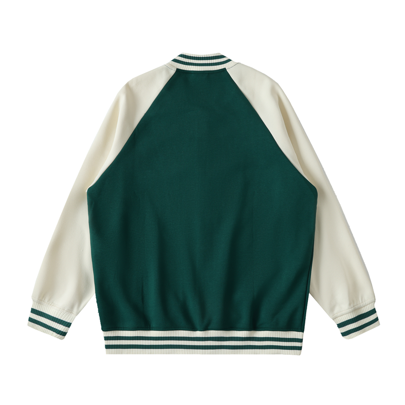 Two Tone Raglan Sleeve Varsity Jacket by ODMPOD