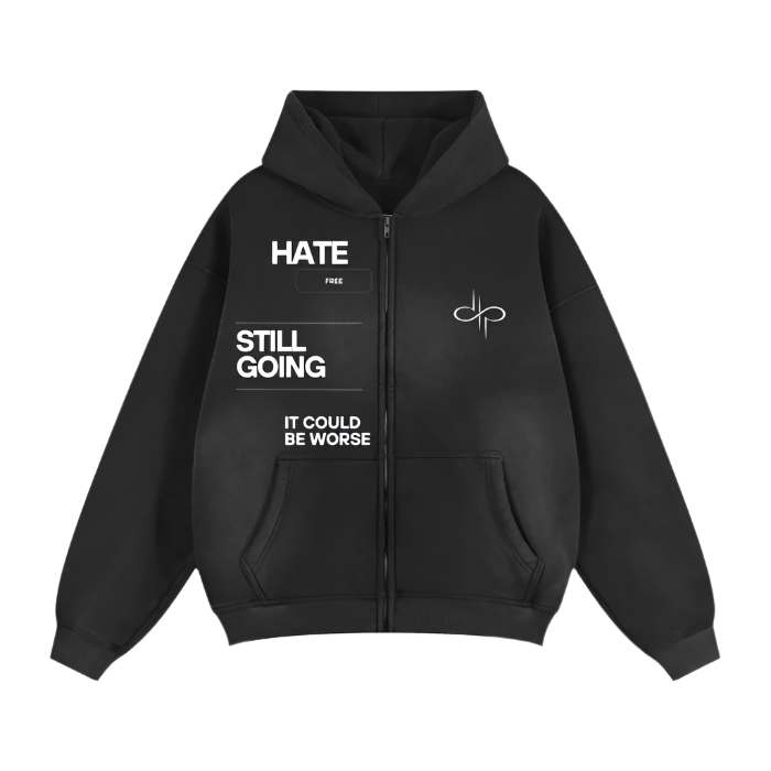 "HATE FREE" Zip- Boxy Hoodie