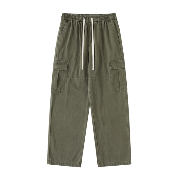 Drawstring Waist Straight-Leg Cargo Pants by ODMPOD