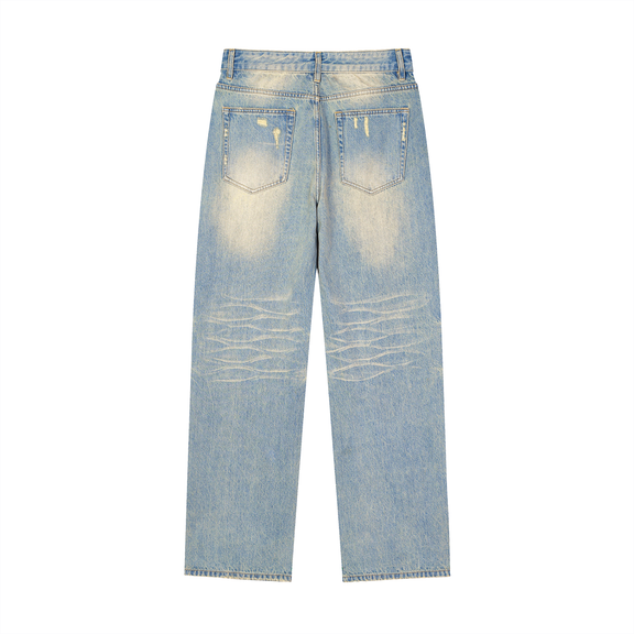 Sun Fade Raw Hem Denim Jeans by ODMPOD