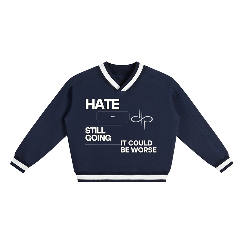 V-Neck Contrast Collar Boxy Sweatshirt by ODMPOD