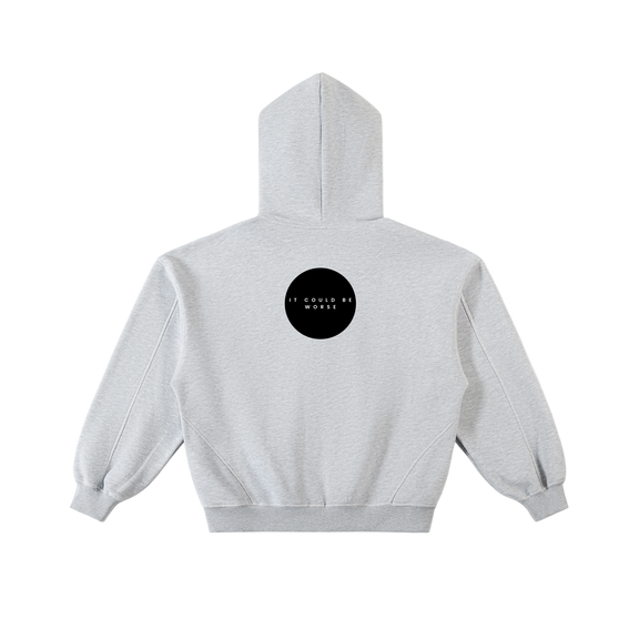 Contrast-Stitched Boxy Fleece Zip Hoodie by ODMPOD