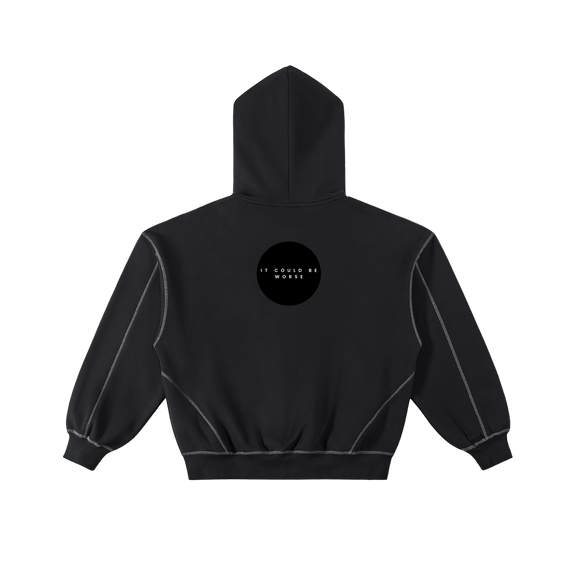 Contrast-Stitched Boxy Fleece Zip Hoodie by ODMPOD