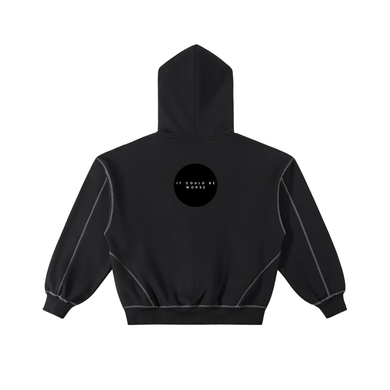 Contrast-Stitched Boxy Fleece Zip Hoodie by ODMPOD