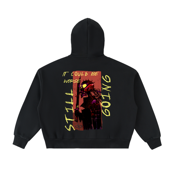 Fleeced Full-Zip Boxy Hoodie by ODMPOD