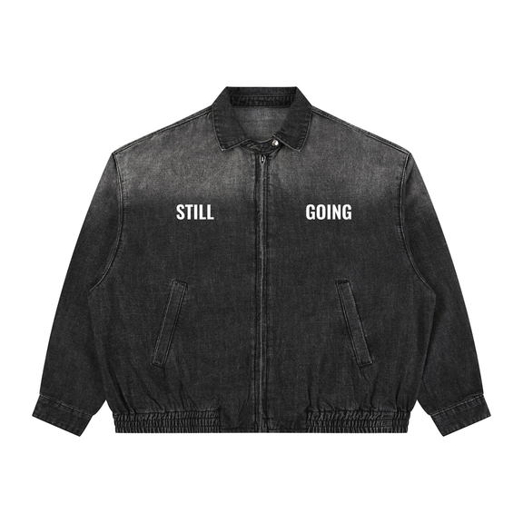 Unisex Vintage Wash Full-Zip Denim Jacket by ODMPOD