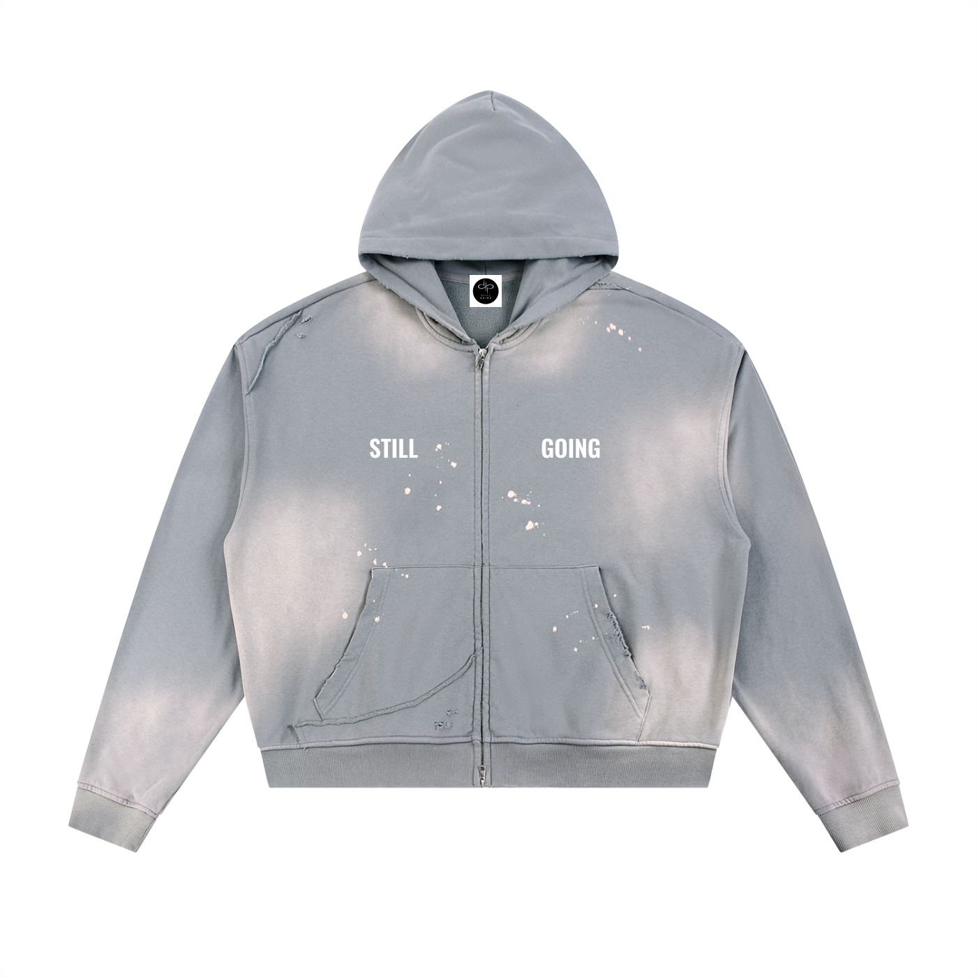 Sun Fade Frayed Raw Edge Fleece Zip Hoodie by ODMPOD