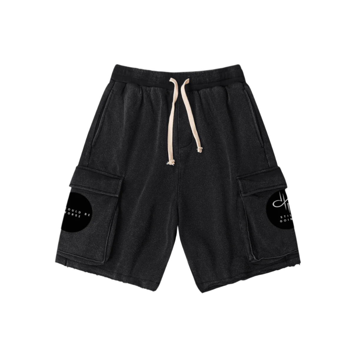"WORDS HAVE POWER" Snow Wash Raw Hem Cargo Shorts by PODpartner