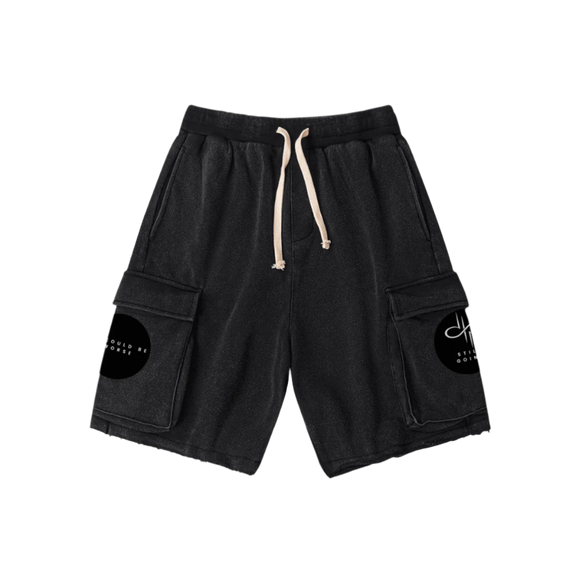 "WORDS HAVE POWER" Snow Wash Raw Hem Cargo Shorts by PODpartner
